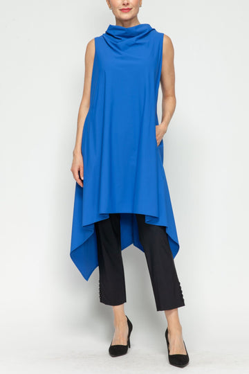 Blue Cowl Neck Sleeveless Drape